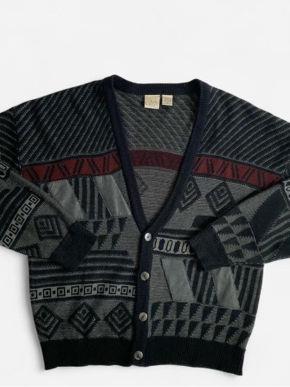 Vintage abstract geometric grandpa cardigan